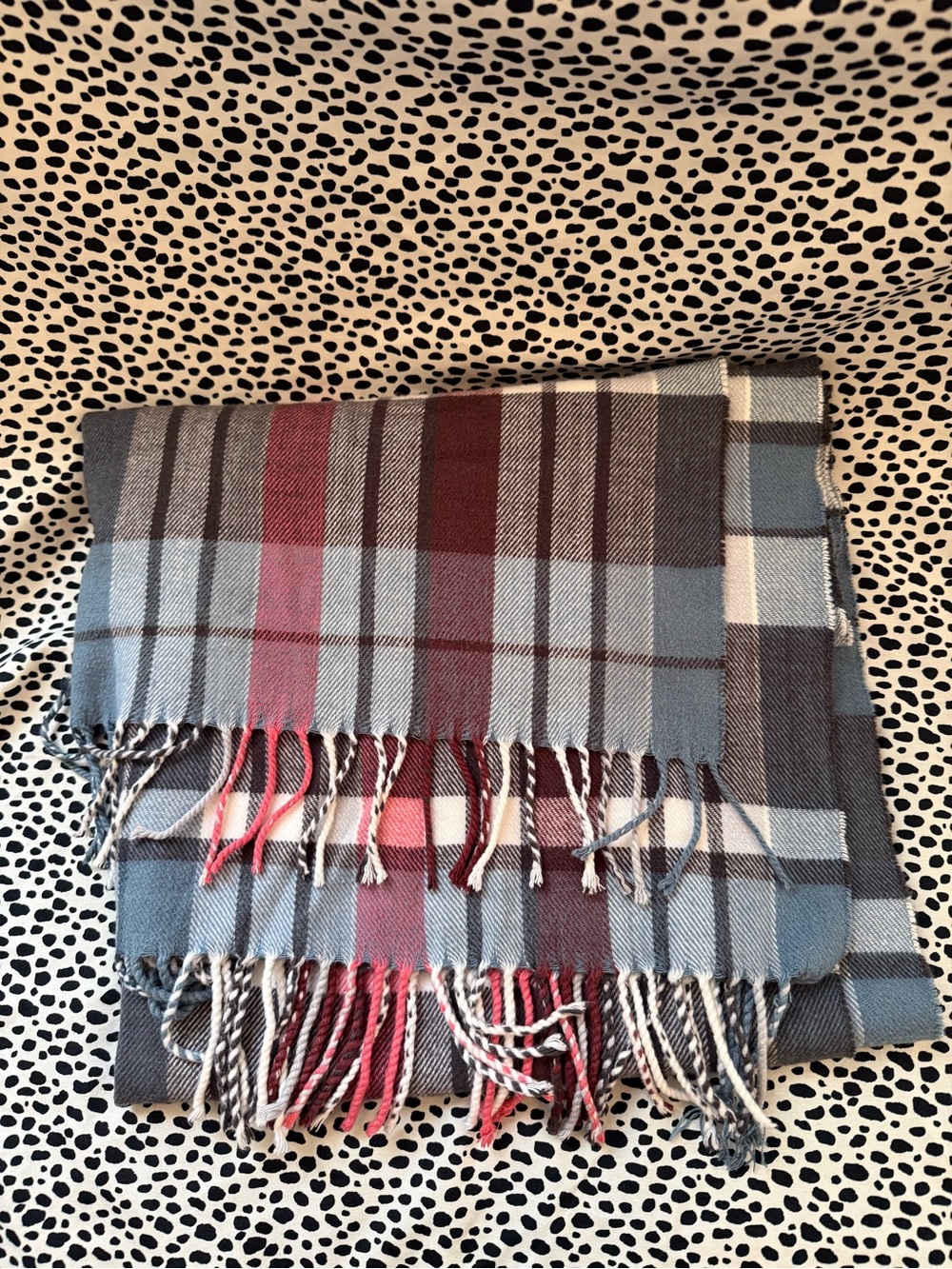 GAP Plaid Scarf in Blue, White, Gray & Burgundy